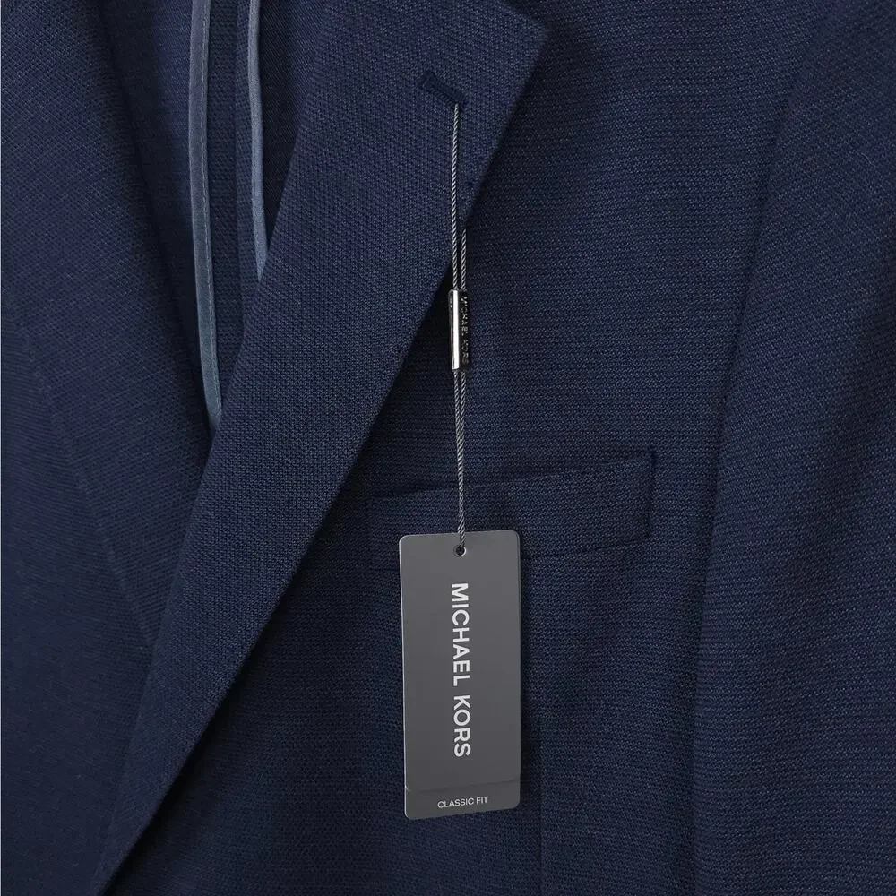 Michael Kors Mens Classic Fit Sport Coat Blazer 44R Navy Blue Solid Stretch Knit